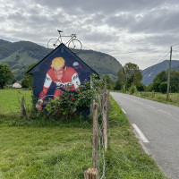 Cold du Soudet approach from Arette mural of Serge Lapebie Cold du Soudet approach from Arette mural of Serge Lapebie