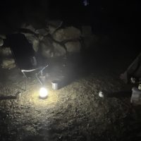 Porridge breakfast by moonlight and camp light Porridge breakfast by moonlight and camp light
